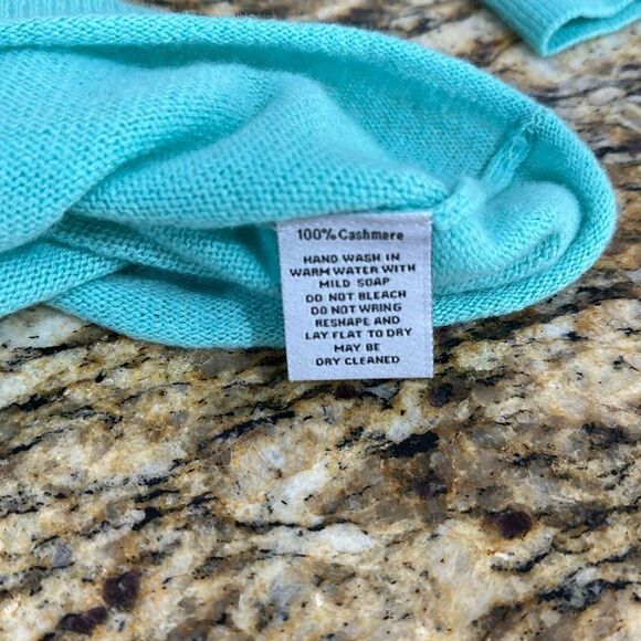 Claudia Nichole Cashmere Aqua V-Neck 7/8 Sleeve Sweater Size L - Picture 7 of 9